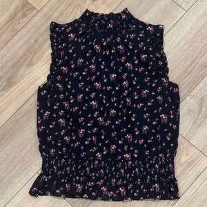 J. Crew navy floral sleeveless ruched-edge top